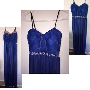 Blue shimmery strapless formal dress